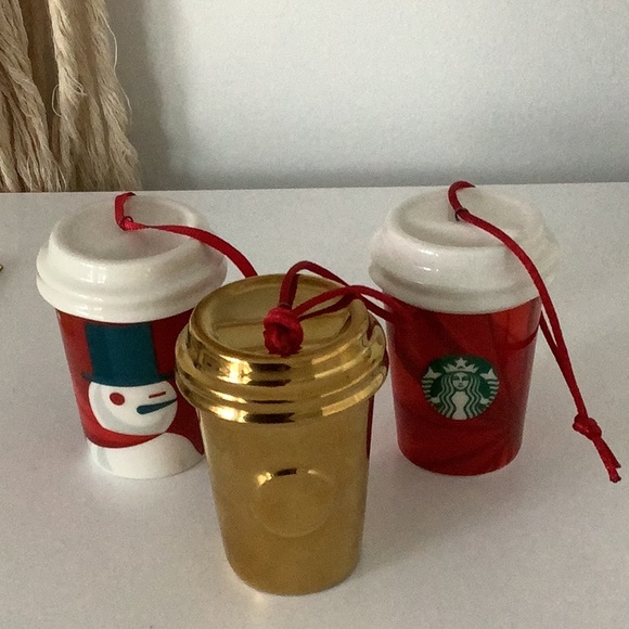 Starbucks Other - Starbucks Festive Red and Gold Ornament SET OF 3 Christmas ornaments 2012/14